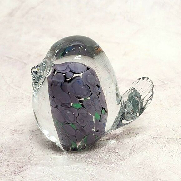 Vtg Purple - 2.5" - Art Glass Bird Figurine Paperweight  hand blown Decor - Picture 4 of 8